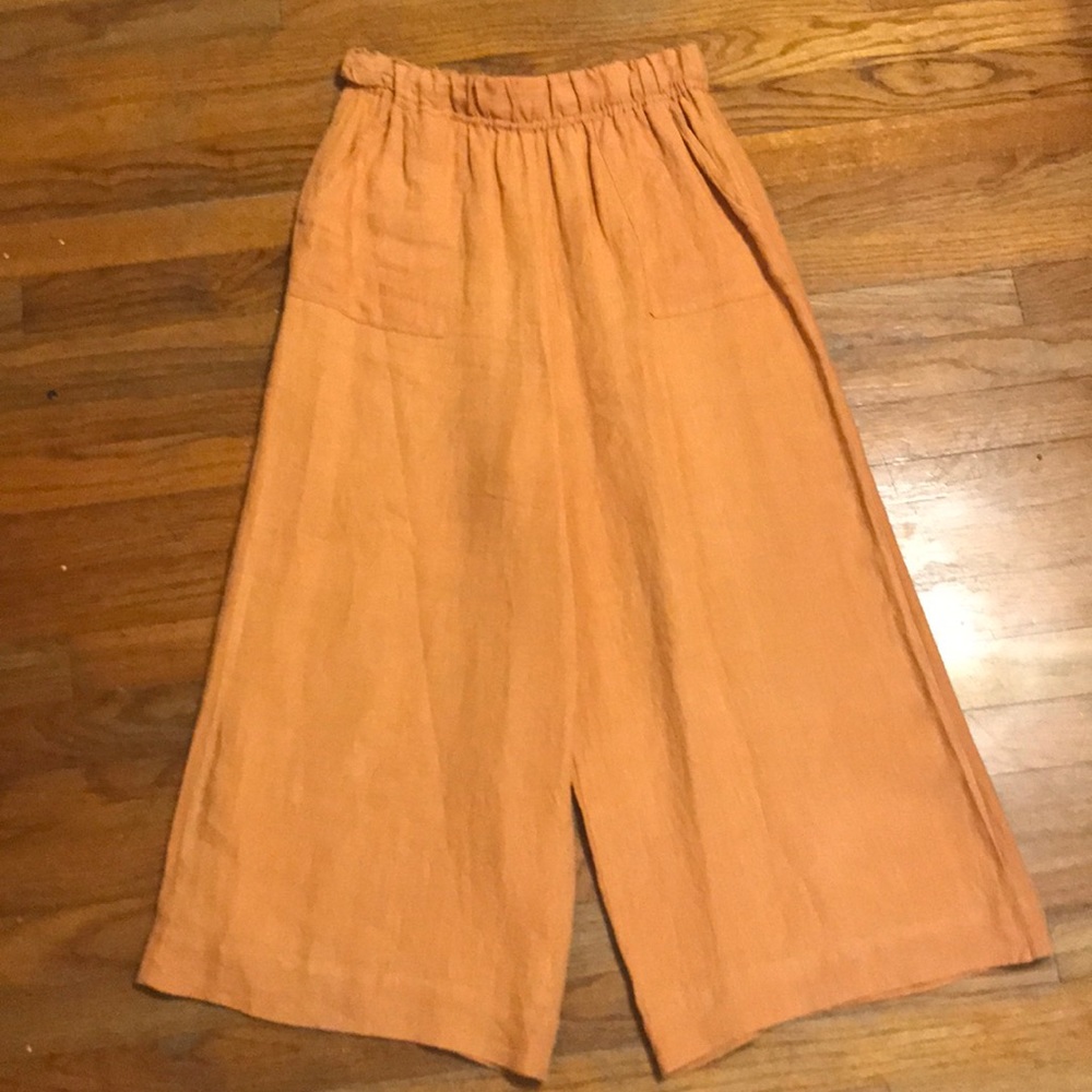 Tribe Alive Cropped Mustard Yellow Linen Pants